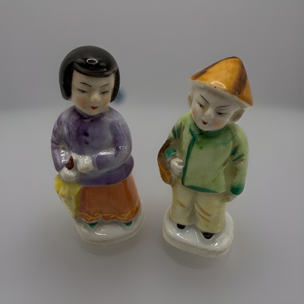VTG Mid-Century Japan Porcelain Figurines Asian Pair Boy Girl 3.5" Hand-Painted
